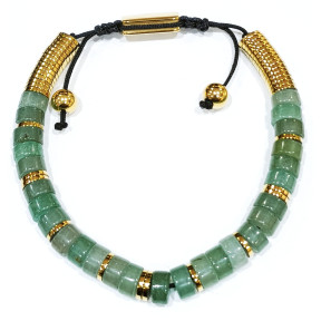 Bracelet Aventurine Verte Disques de Pierre et Inserts Acier Doré Réglable