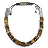 Bracelet Œil de Tigre Disques de Pierre et Inserts Acier Réglable