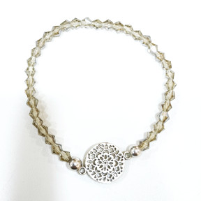 Bracelet Verre de Murano Fumé Perles Facettées Coniques Insert Rosace