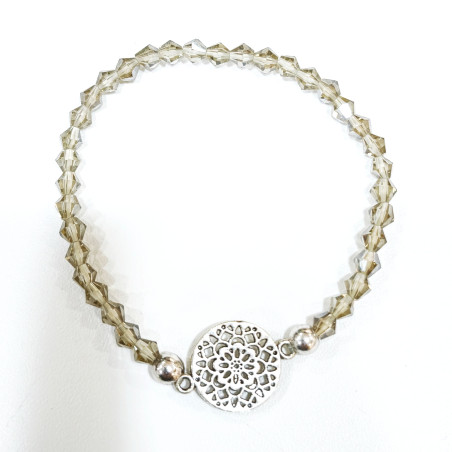 Bracelet Verre de Murano Fumé Perles Facettées Coniques Insert Rosace