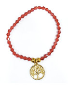 Bracelet Verre de Murano Rouge Perles Facettées Coniques Insert Arbre de Vie Doré