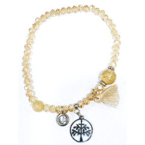 Bracelet Swarovski Ambré Perles de 4mm avec Breloque Arbre de Vie