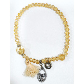 Bracelet Swarovski Ambré Perles de 4mm avec Breloque Chouette