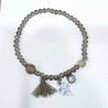 Bracelet Swarovski Fumé Perles de 4mm avec Breloque Trèfle