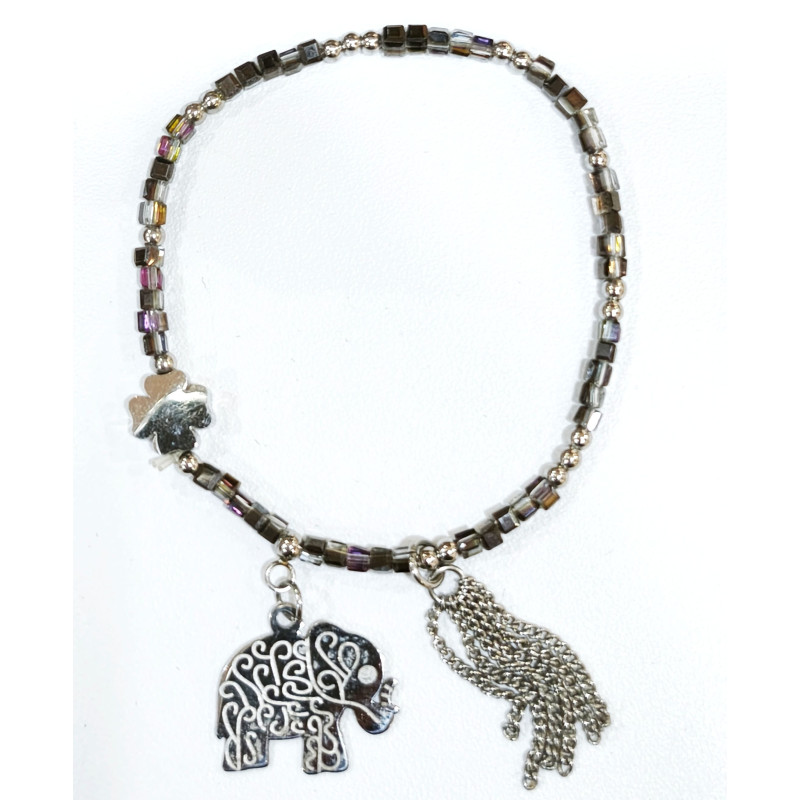 Bracelet Swarovski Arc en Ciel Mini Cubes 2mm avec Breloque Eléphant