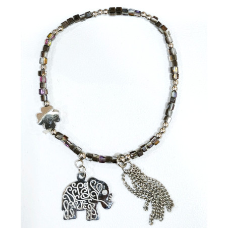 Bracelet Swarovski Arc en Ciel Mini Cubes 2mm avec Breloque Eléphant