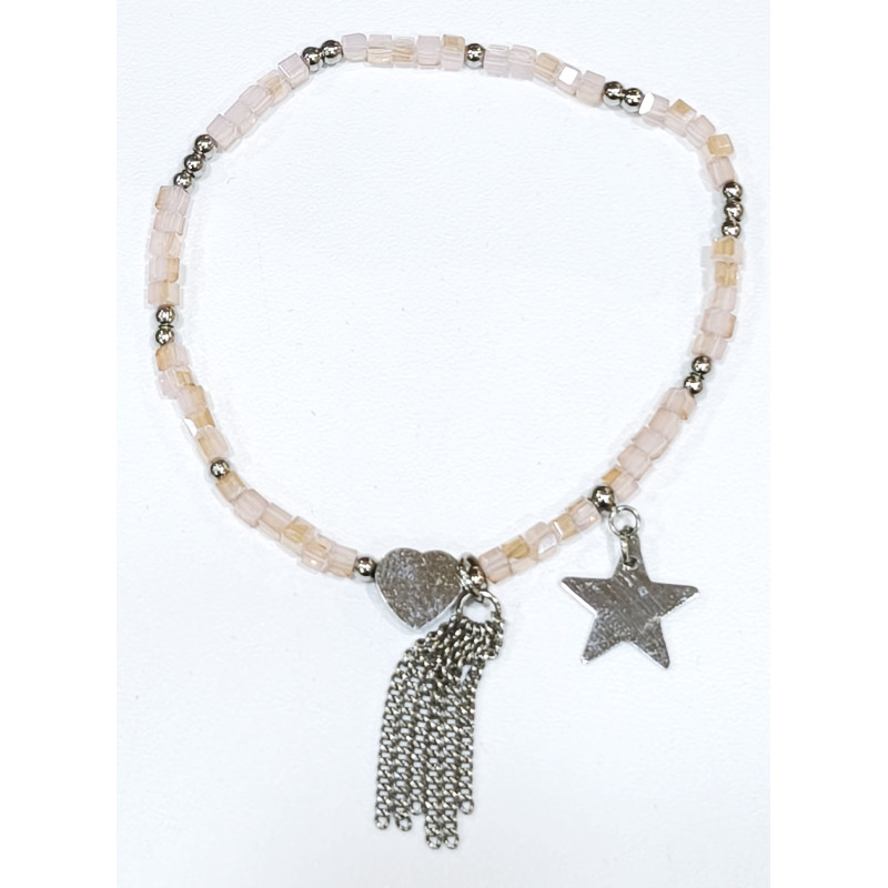 Bracelet Swarovski Rose Mini Cubes 2mm avec Breloque Etoile