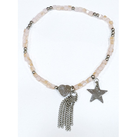 Bracelet Swarovski Rose Mini Cubes 2mm avec Breloque Etoile