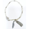 Bracelet Swarovski Blanc Mini Cubes 2mm Main de Fatima avec Breloque Plume