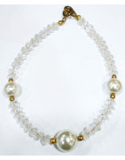 Bracelet Cristal de Roche et Perle de Majorque 8 et 10mm Pierres facettées 4mm avec Fermoir Doré 18 cm
