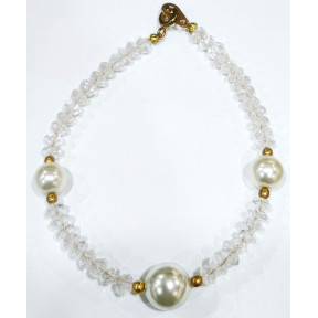 Bracelet Cristal de Roche et Perle de Majorque 8 et 10mm Pierres facettées 4mm avec Fermoir Doré 18 cm
