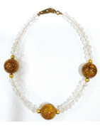 Bracelet Cristal de Roche Pierres de 4mm Facettées et Jaspe Mokaïte 10mm avec Fermoir Doré 18 cm