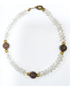 Bracelet Cristal de Roche Pierres de 4mm Facettées et Jaspe Pop 6mm avec Fermoir Doré 18 cm