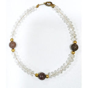 Bracelet Cristal de Roche Pierres de 4mm Facettées et Jaspe Pop 6mm avec Fermoir Doré 18 cm