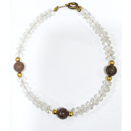 Bracelet Cristal de Roche Pierres de 4mm Facettées et Jaspe Pop 6mm avec Fermoir Doré 18 cm