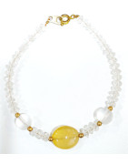 Bracelet Cristal de Roche Pierres de 4mm Facettées et Pierres Rondes 8mm Agate avec Fermoir Doré 18 cm