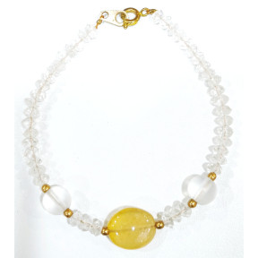 Bracelet Cristal de Roche Pierres de 4mm Facettées et Pierres Rondes 8mm Agate avec Fermoir Doré 18 cm