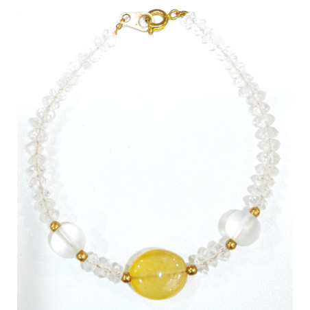 Bracelet Cristal de Roche Pierres de 4mm Facettées et Pierres Rondes 8mm Agate avec Fermoir Doré 18 cm