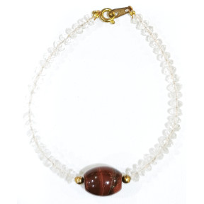 Bracelet Cristal de Roche Pierres de 4mm Facettées Jaspe Rouge avec Fermoir Doré 18 cm