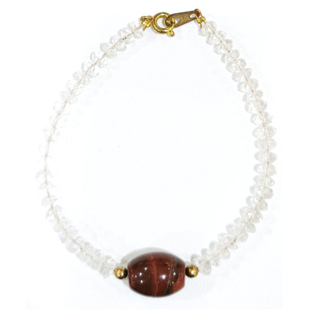 Bracelet Cristal de Roche Pierres de 4mm Facettées Jaspe Rouge avec Fermoir Doré 18 cm