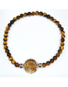 Bracelet Œil de Tigre Pierres Rondes 6mm Arbre de Vie