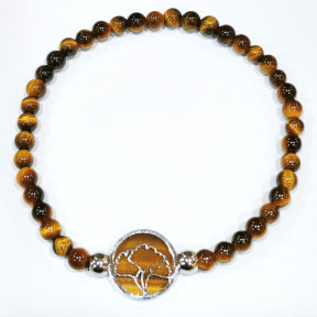 Bracelet Œil de Tigre Pierres Rondes 6mm Arbre de Vie