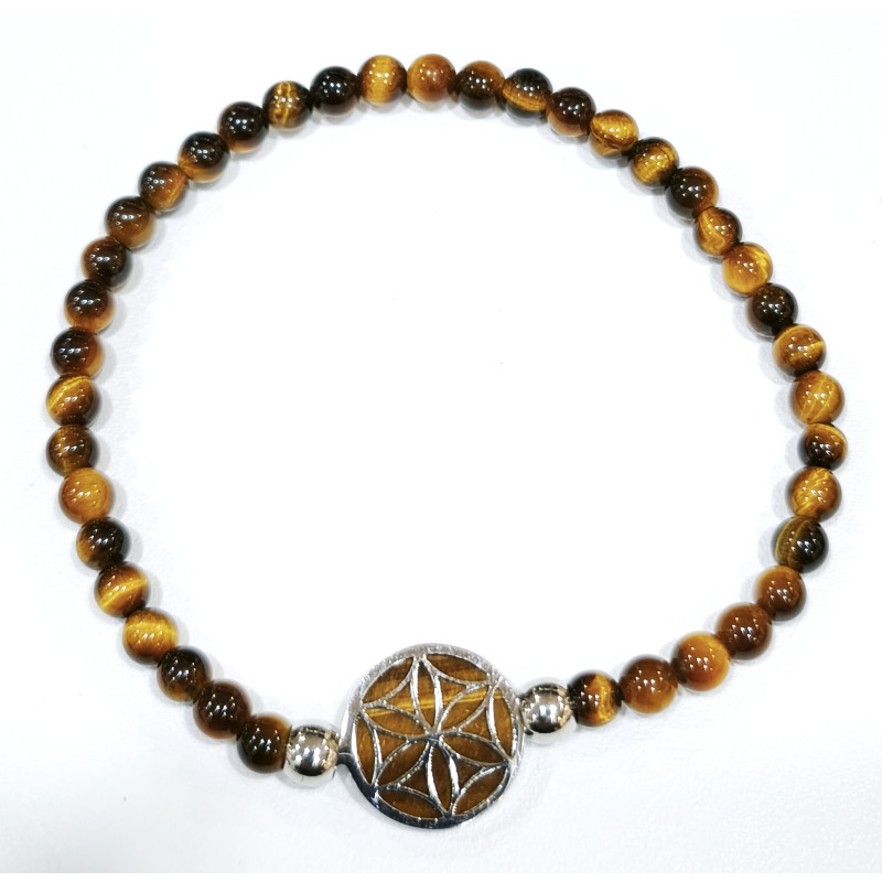 Bracelet Œil de Tigre Pierres Rondes 6mm Fleur de Vie