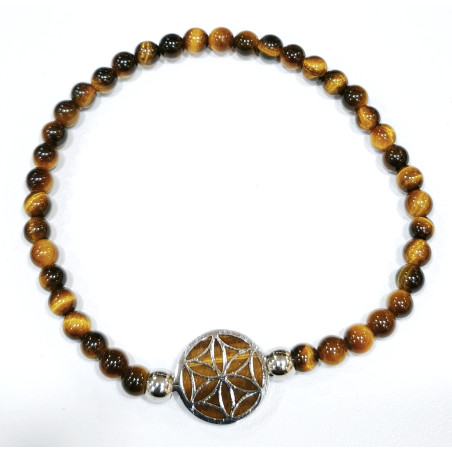 Bracelet Œil de Tigre Pierres Rondes 6mm Fleur de Vie