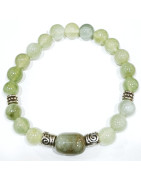 Bracelet Jade et Agate Mousse Pierres rondes 8mm avec Inserts Acier
