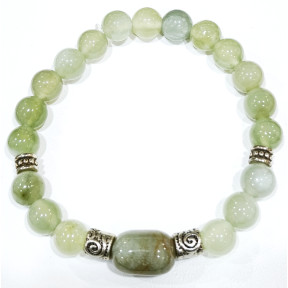 Bracelet Jade et Agate Mousse Pierres rondes 8mm avec Inserts Acier