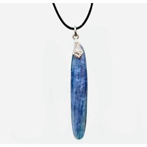 Pendentif Cyanite Bleue 4.5 cm sur Cordon Noir Réglable 1