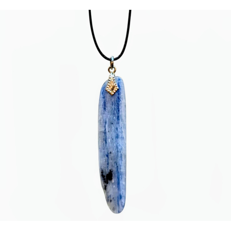Pendentif Cyanite Bleue 4.5 cm sur Cordon Noir Réglable 2