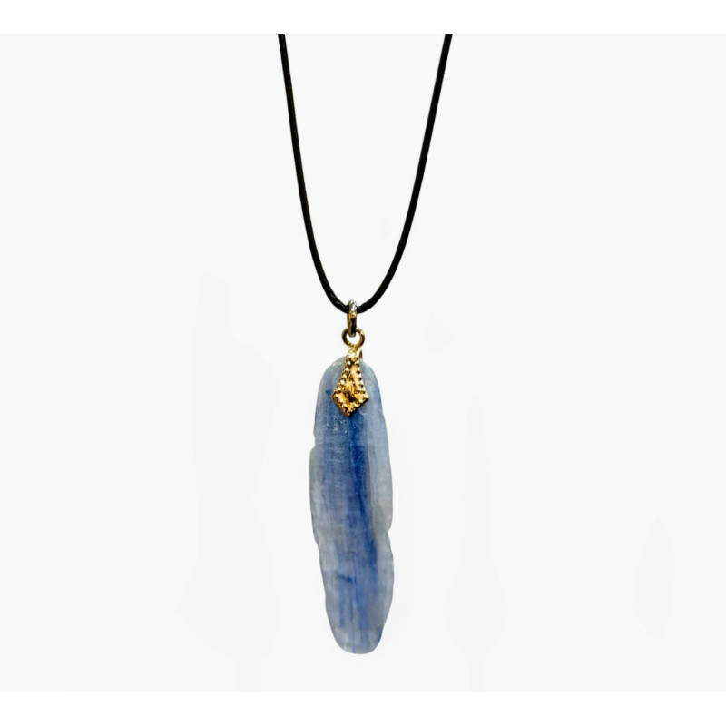 Pendentif Cyanite Bleue 4.5 cm sur Cordon Noir Réglable 4