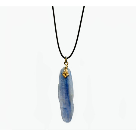 Pendentif Cyanite Bleue 4.5 cm sur Cordon Noir Réglable 4
