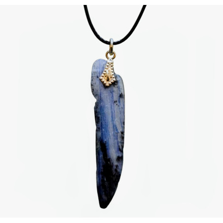 Pendentif Cyanite Bleue 4.5 cm sur Cordon Noir Réglable 5