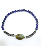 Bracelet Lapis-Lazuli  et Hématite Pierres Rondes 4mm Labradorite Pierre Roulée
