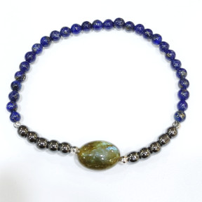 Bracelet Lapis-Lazuli  et Hématite Pierres Rondes 4mm Labradorite Pierre Roulée
