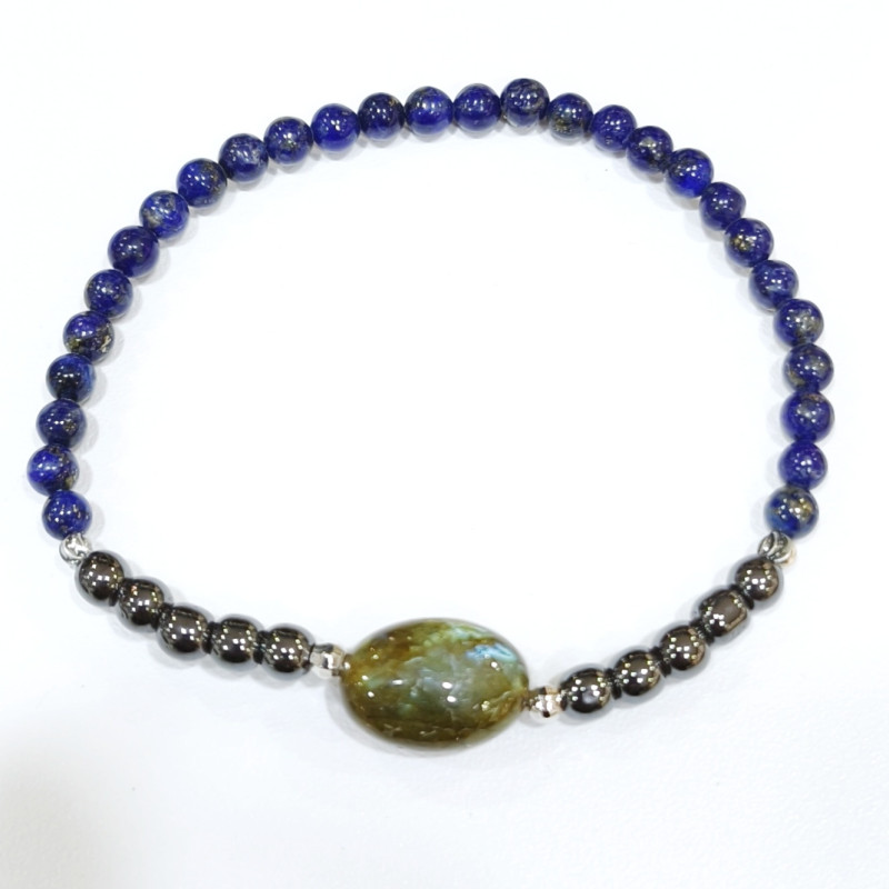 Bracelet Lapis-Lazuli  et Hématite Pierres Rondes 4mm Labradorite Pierre Roulée