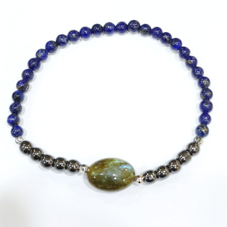 Bracelet Lapis-Lazuli  et Hématite Pierres Rondes 4mm Labradorite Pierre Roulée