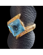Bague Topaze bleue argent 925 plaqué or Taille 59