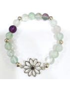 Bracelet Fluorite Rainbow Marguerite Pierres Rondes 8mm