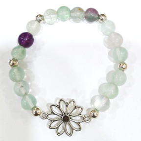 Bracelet Fluorite Rainbow Marguerite Pierres Rondes 8mm