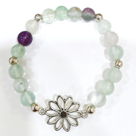 Bracelet Fluorite Rainbow Marguerite Pierres Rondes 8mm