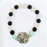 Bracelet Quartz Rose et Onyx Pierres Rondes 8mm Amazonite Facettée 8mm avec Nœud Celtique