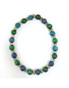 Bracelet Azurite et Malachite avec Inserts Dorés Pierres Rondes 6mm