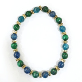 Bracelet Azurite et Malachite avec Inserts Dorés Pierres Rondes 6mm