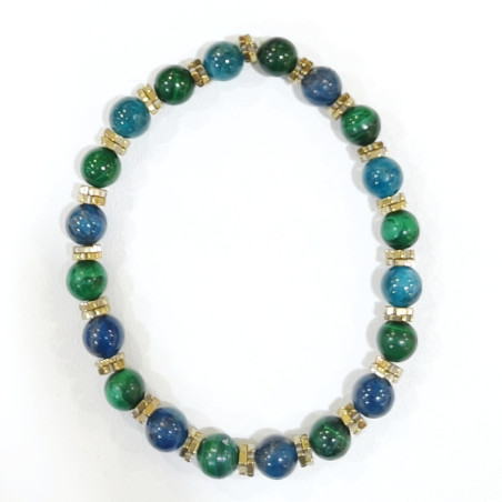 Bracelet Azurite et Malachite avec Inserts Dorés Pierres Rondes 6mm