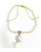 Bracelet Pierre de Lune 4mm avec Trèfle sur Cordon Réglable