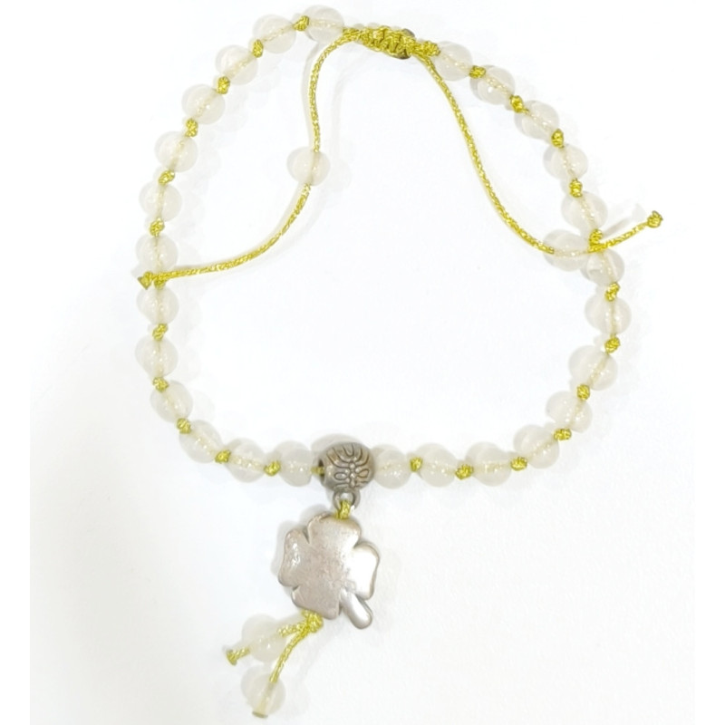 Bracelet Pierre de Lune 4mm avec Trèfle sur Cordon Réglable