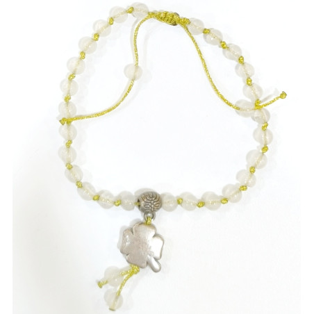 Bracelet Pierre de Lune 4mm avec Trèfle sur Cordon Réglable